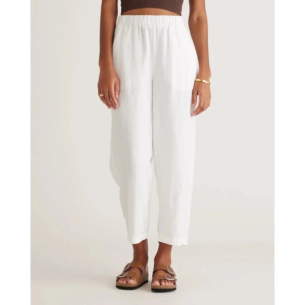 NWT Quince 100% European Linen Pants Womens Large White Pull On Resort Beach